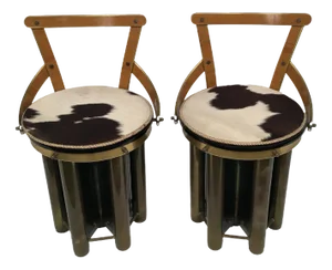 Set of Mid-Century Modern Glass, Formica & Brass Stools, 1960s