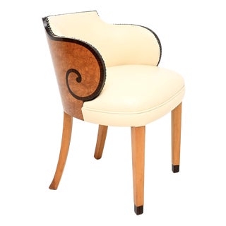 Art Deco Burr Walnut and Leather Armchair, 1930 For Sale