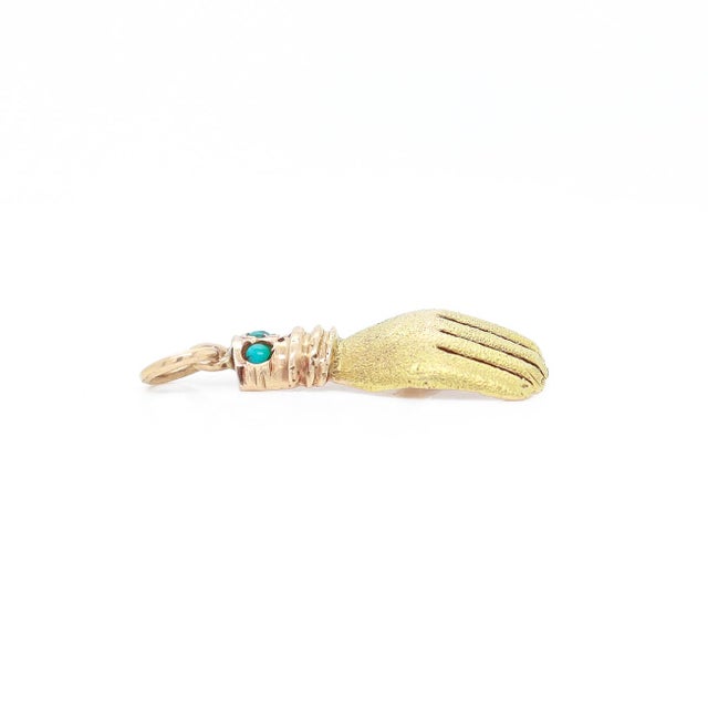 Vintage 14k Gold & Turquoise Cabochon Figural Hand Charm For Sale - Image 12 of 12