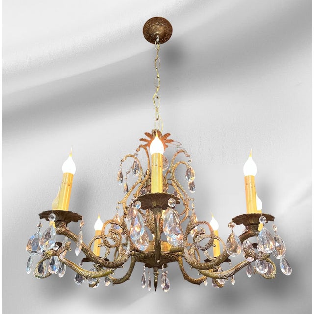 Metal 1940s Solid Brass Rococo Chandelier For Sale - Image 7 of 17