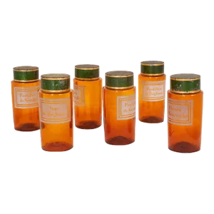 French Amber Glass Apothecary Storage Jars - Set of 6