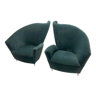 90s Green Velvet Chair Pair For Sale
