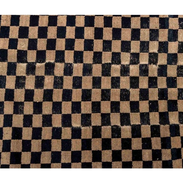 Asian Antique Tibetan Black and Tan Checkerboard Rug, 3' X 2' 9" For Sale - Image 3 of 6