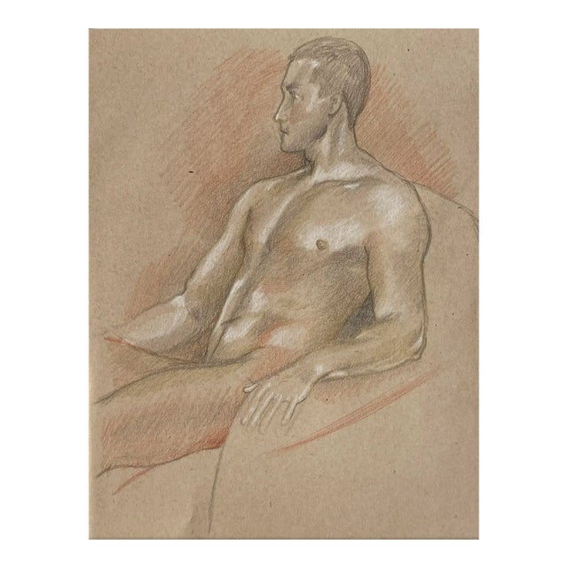 Ron Yrabedra Seated Male Nude Figure Drawing For Sale