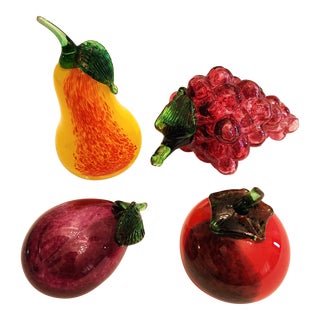 Vintage Italian Hand-Blown Fruit Art Glass-4 Pieces For Sale