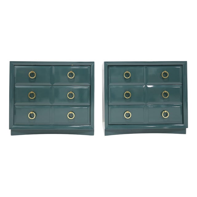 Pair of Robsjohn-Gibbings for Widdicomb Chests Newly Lacquered in Deep Green For Sale