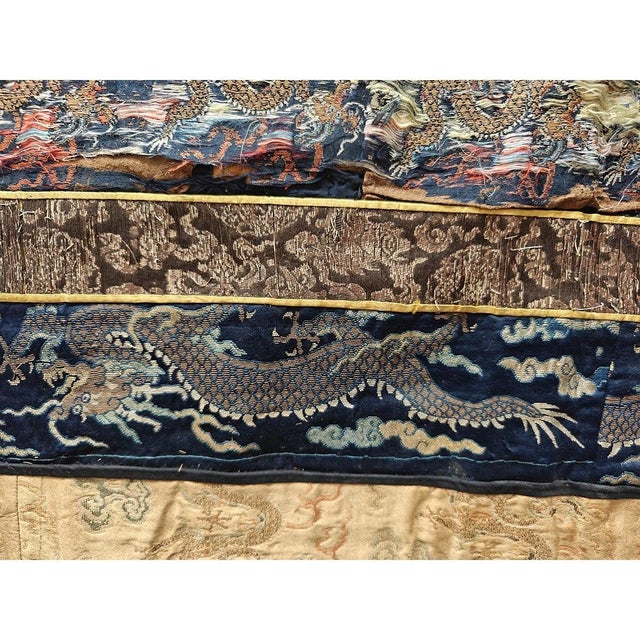 1800s Antique Ruyi Clouds Allover Chinese Square Textile Blue Rug For Sale - Image 4 of 9