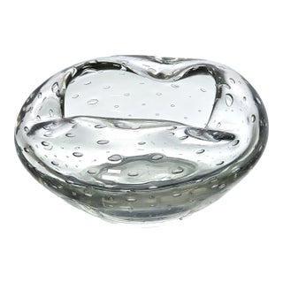 Mid-Century Bullicante Art Glass Ashtray – Clear Seeded Crystal, 1950s Italy For Sale