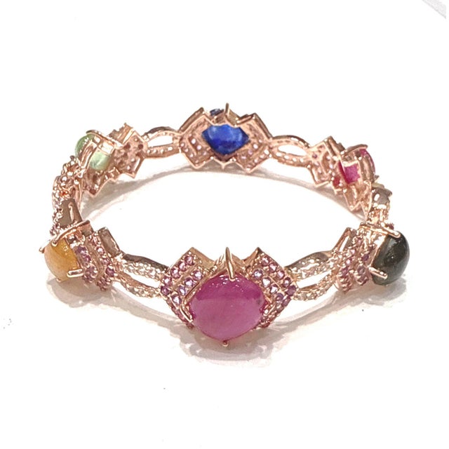 Bochic “Capri” Ruby & Multi Color Gem & Sapphire Bangle Set In 18K Gold & Silver For Sale In New York - Image 6 of 11