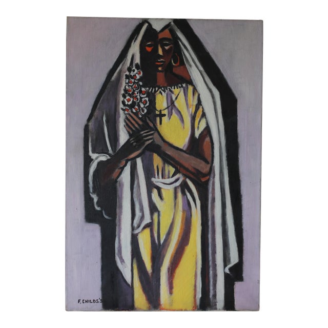 1950s Visionary Black Madonna Oil on Linen Passedoit Gallery Nyc Frederick Childs For Sale