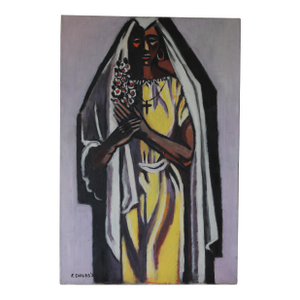 1950s Visionary Black Madonna Oil on Linen Passedoit Gallery Nyc Frederick Childs