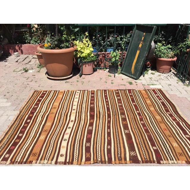 Mid-Century Modern 1960s Earth Toned Kilim Rug - 55" X 77" For Sale - Image 3 of 10