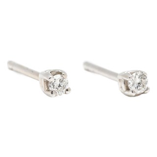 Dainty Tiny Diamond Studs, 14k White Gold, Width 2.3 Mm, Pair For Sale