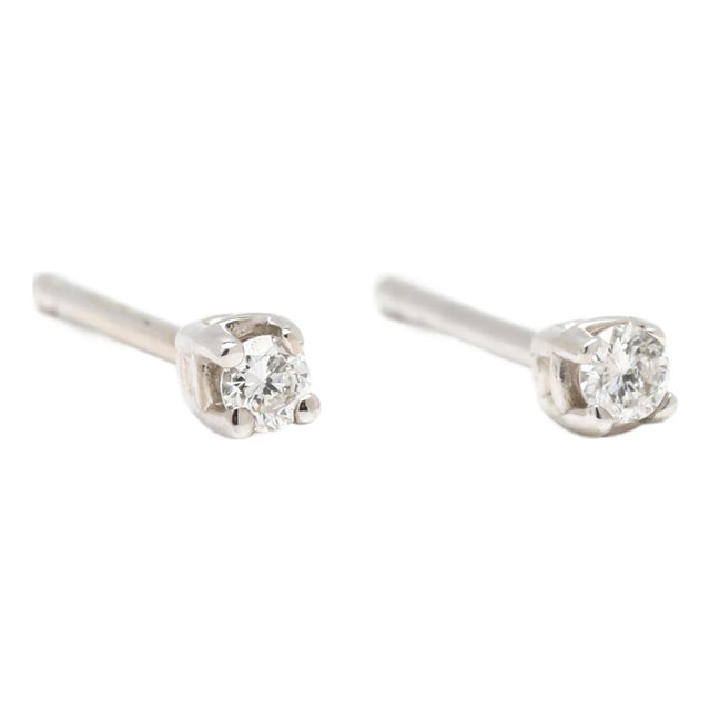 Dainty Tiny Diamond Studs, 14k White Gold, Width 2.3 Mm, Pair For Sale