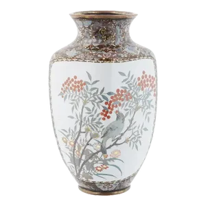 Antique Japanese Cloisonne Enamel Butterfly Vase