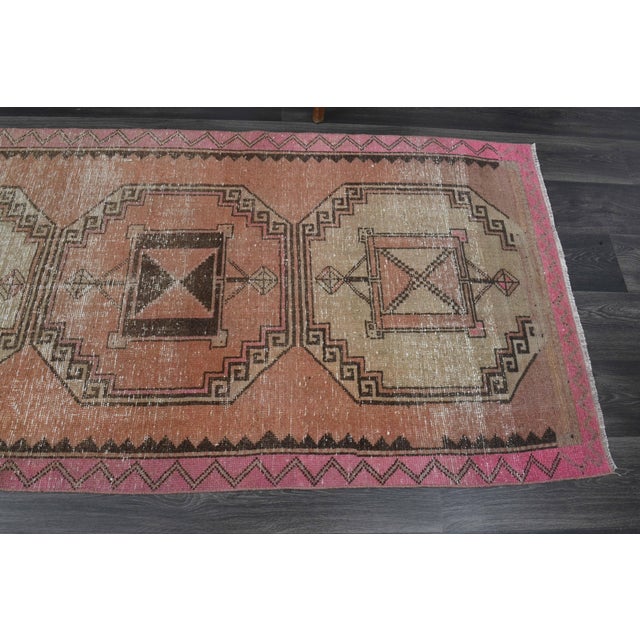 1970s Vintage Handmade Wool Cotton Orange Runner Rug For Sale - Image 9 of 11