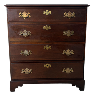 Vintage Georgian Chippendale Style Solid Mahogany Four-Drawer Nightstand / Bachelor’s Chest