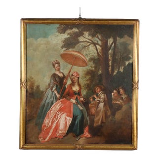 French School Artist, Concert of Love in the Park, 1700s, Oil on Canvas For Sale