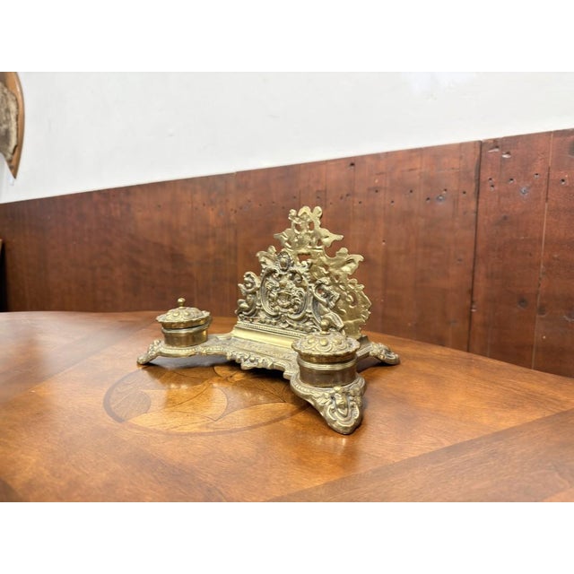 Brass Inkwell with Letter Holder and Stamp Box, Set of 2 For Sale - Image 3 of 13