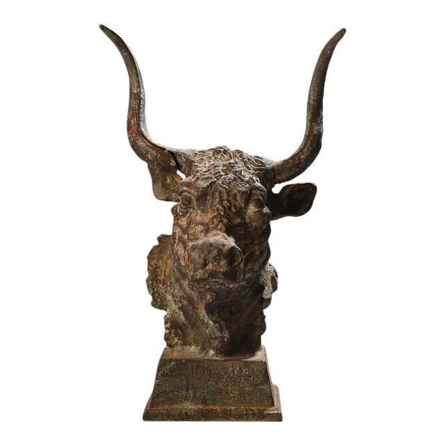 Early 20th Century Cast-Iron Architectural Bull Sculpture, 21"h For Sale