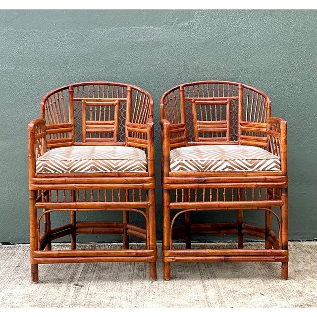 Late 20th Century Vintage Brighton Pavillion Rattan Chairs in Alan Campbell “Zigzag” for Quadrille For Sale - Image 5 of 12