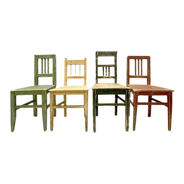 Antique French Pine Side Chairs- A Set of 4 For Sale