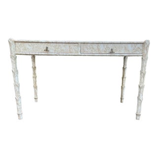 French Vintage Serge Roche Style Faux Bamboo Tortoise Writing Desk For Sale