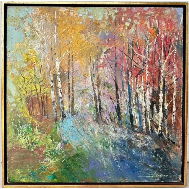 Blue Mykola Bodnar – Autumn Forest Landscape (Original Oil Painting) Framed For Sale - Image 8 of 12