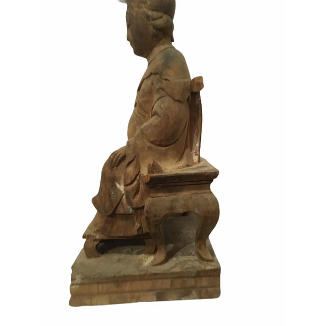 1940s Raw Carved Wood Taiwanese Deity Statue For Sale - Image 6 of 13