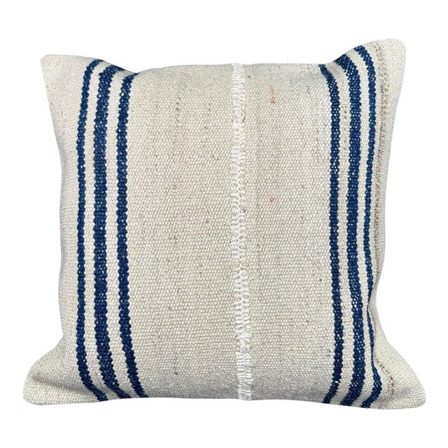 Turkish Hemp Pillow Cushion Natural Beige Blue Cushion Cover 20x20 For Sale