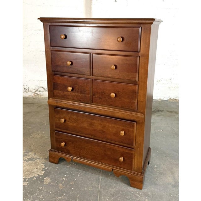 Late 20th Century Cherry Tall Chest of Drawers With Paneled Drawer Fronts For Sale - Image 4 of 12