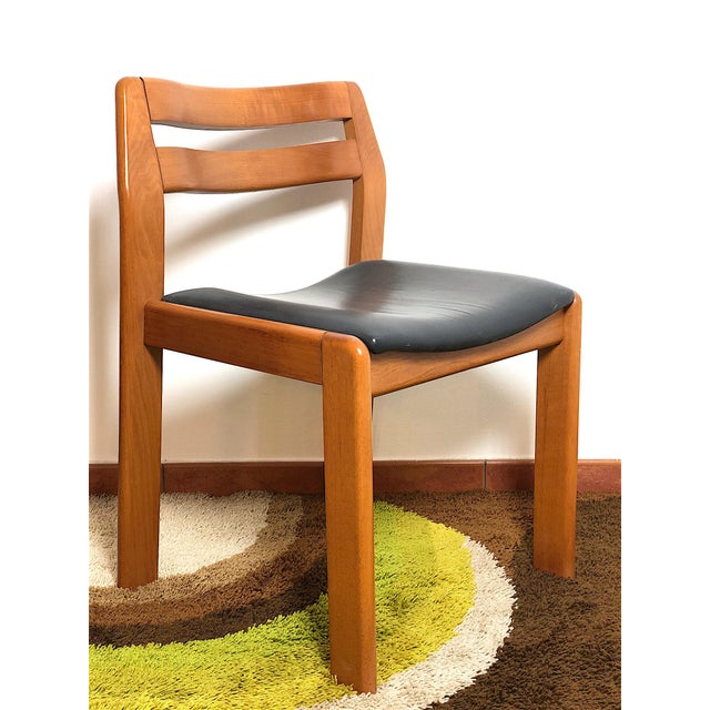 Vintage Walnut & Leather Chairs, Italy, 1970s, Set of 4 For Sale - Image 11 of 18