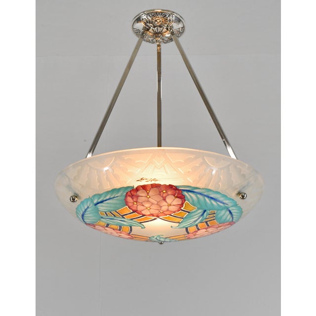 LOYS LUCHA A beautiful French 1930 art deco chandelier in nickel plated solid brass or bronze holding a bowl by Loys...