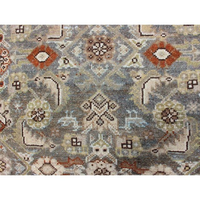 Antique Persian Malayer Rug With All-Over Tribal Design in Gray Background 3'10 X 8'6 For Sale - Image 9 of 13