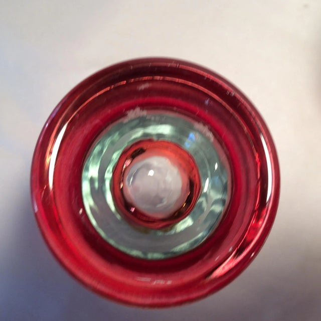 Vintage Red Base With Gold Band Hand Blown Pilsner Glasses - Set of 4 For Sale - Image 9 of 11