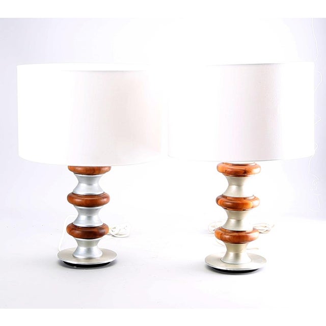 1970s Wood and Metal Table Lamp, 1970s, Set of 2 For Sale - Image 5 of 5