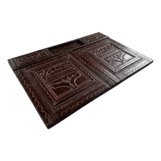 Large 20th Century North African Hand-Tooled Foldable Leather Writing Desk Pad Blotter, 1950s For Sale