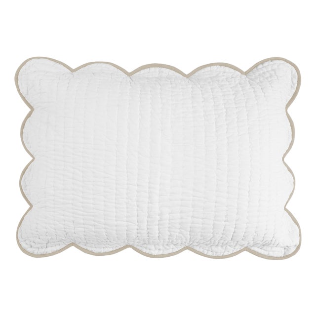 Chairish x Kassatex Quilted Scallop King Sham, White /Taupe For Sale