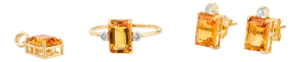 Modern Citrine Diamond Ring Pendant Earrings Set in 18k Yellow Gold- 4 Pieces