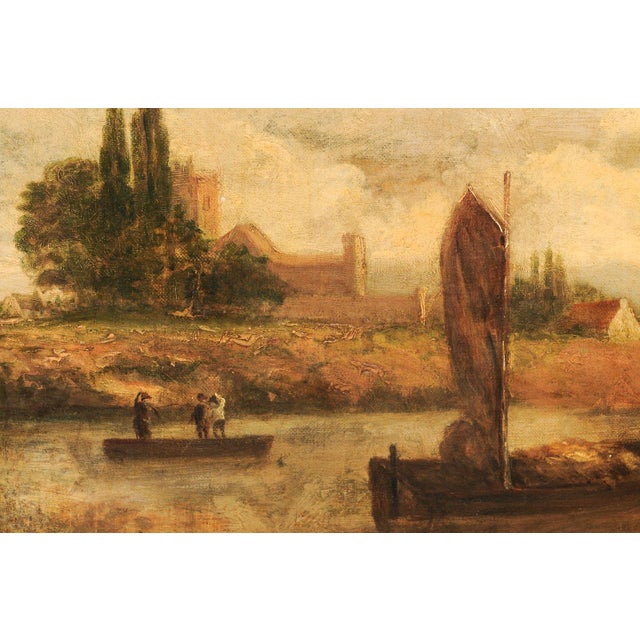 European Riverside Village Painting, 19th C For Sale - Image 12 of 13