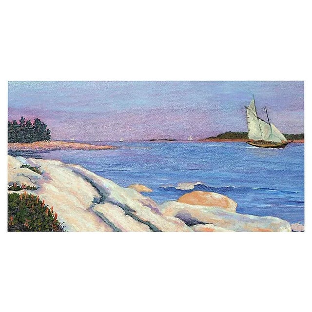 Coastal Late 20th Century "Sunset Sail" Coastal Landscape Oil Painting by Barbara Wilson For Sale - Image 3 of 5