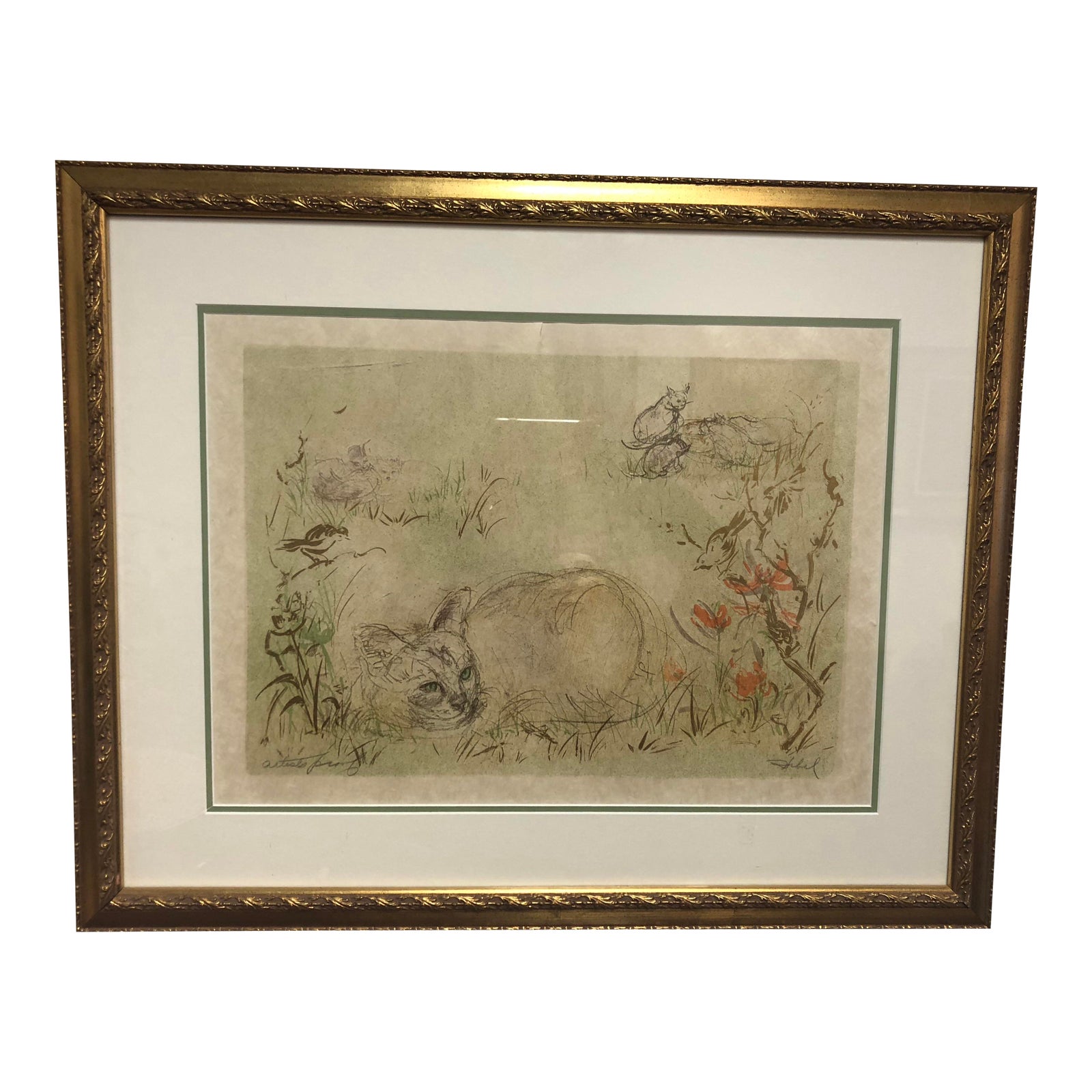 Framed Edna Hibel Artist Proof Cat Lithograph Chairish