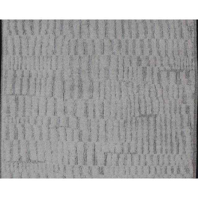 Modern Hand Knotted Large Rug Featuring Light Gray and Cream Panel Design in Soft Wool For Sale In Atlanta - Image 6 of 10
