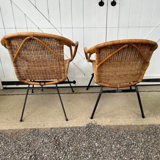 Boho Chic 1960s Vintage Mid Century Boho Bamboo Rattan Basket Hoop Chairs- Set of 4 For Sale - Image 3 of 10