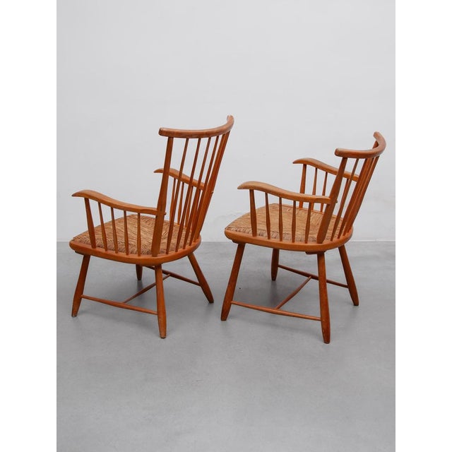 Set of Armchairs in Beech and Paper Cord attributed to Arno Lambrecht for Wk Möbel, 1950s For Sale - Image 6 of 11