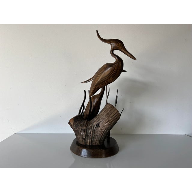 1980s Vintage Carved Wood Heron Bird Sculpture For Sale - Image 5 of 13