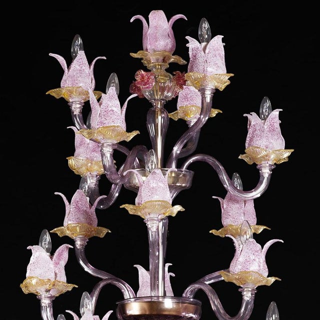 Pink Magnolia Chandelier in Murano Glass, 1950s For Sale - Image 8 of 9