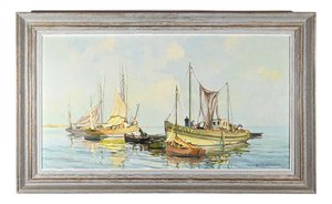 G.Lhermitte, Trawler and Tuna Boats, 20th Century, Oil Painting