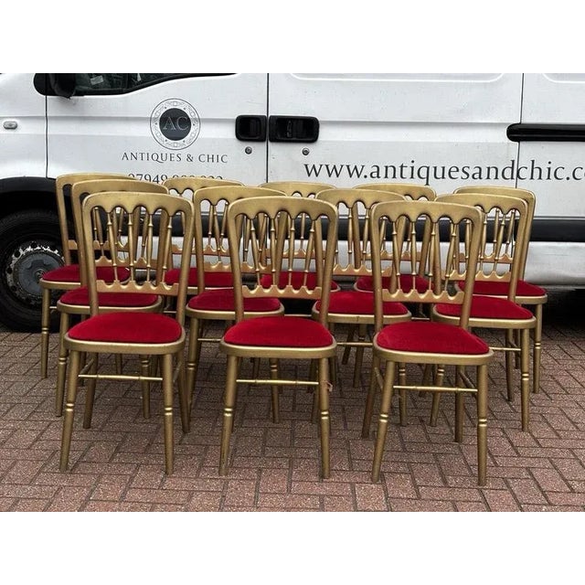 Louis Style Upholstered Gilt Wood Dining Chairs, Set of 12 For Sale - Image 5 of 13