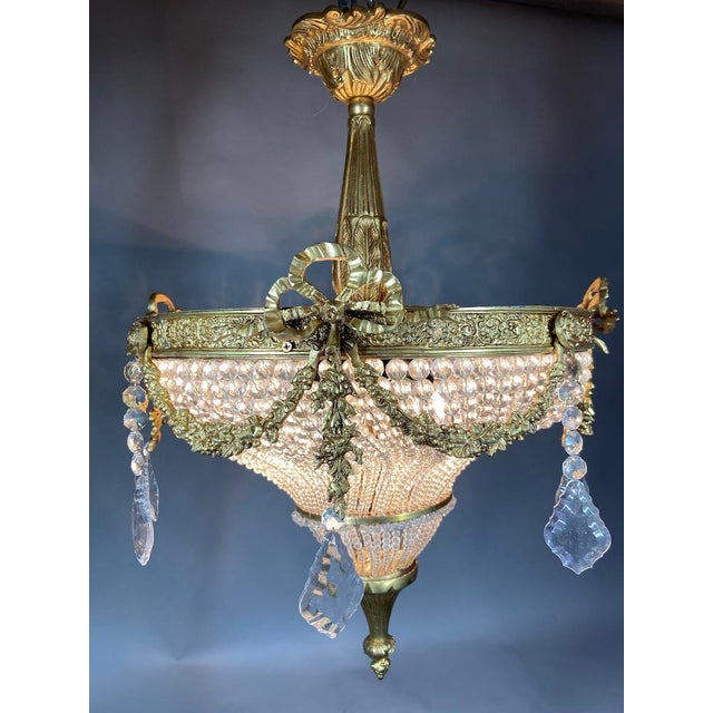 1970s French Louis XVI Gold Bronze Chandelier 4Lt For Sale - Image 14 of 14